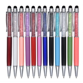 Gullor Pack of 12 Bling 2-in-1 Slim Crystal Diamond Pens and Black Ink Ballpoint Pens, Multicoloured A