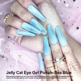 NAILGIL Cat Eye Gel Nail Polish with Magnet, Jelly Blue Cat Eyes Gel Polish Galaxy Soak off Holographic Cats Eye Gel Polish Magnetic for Nail Art Manicure Salon DIY at Home