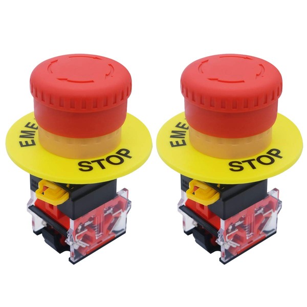 mxuteuk 2pcs 1NC 1NO 22mm Red Mushroom Emergency Stop Push