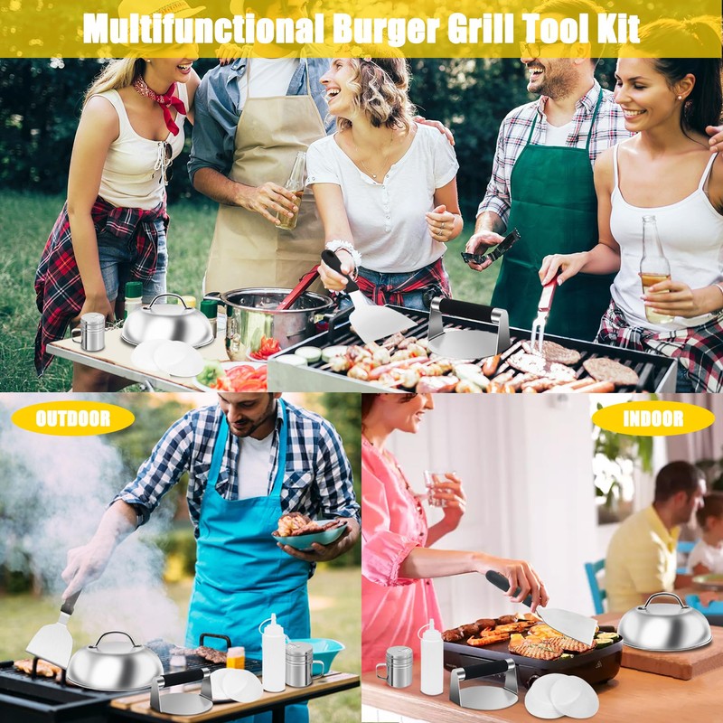 Qcdou Burger Press Kit, Smash Burger Press, 6PCS Flat Top