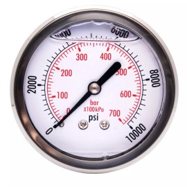 DuraChoice 2-1/2" Oil Filled Pressure Gauge, SS Face, 1/4" NPT, Ctr Back Mount, 0-15PSI