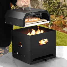 ORALNER Pizza Oven Outdoor, 4-in-1 Wood Fired Pizza Oven and Grill Combo W/ 12" Pizza Stone, Pizza Peel, Water-Proof Cover & Grill Grate, Portable Fire Pit Backyard Pizza Maker for Party, Camping