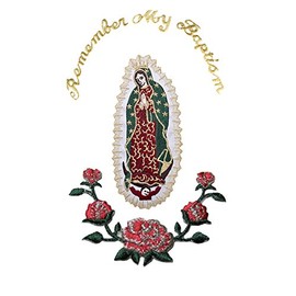 White Satin Stole Scarf Sash for Baptism Christening Embroidery Blessed Virgin Mary Guadalupe Gold Silver (#3_Gold_English)