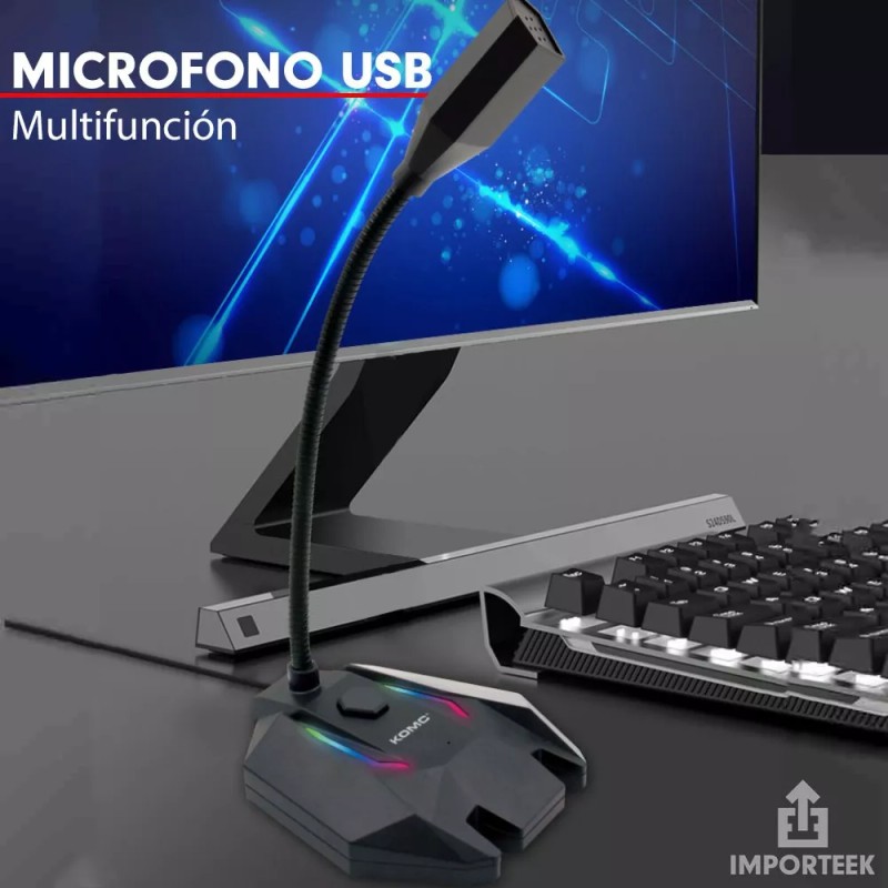 Importeek Microfono Usb Alambrico Pc Laptop Computadora Gamer Luz Led