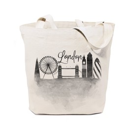 The Cotton & Canvas Co. Cityscape, Souvenir, Beach, Shopping and Travel Reusable Shoulder Tote and Handbag, London, Large