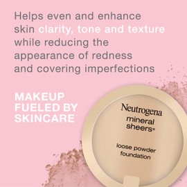 Neutrogena Mineral Sheers Lightweight Loose Powder Makeup Foundation with Vitamins A, C, & E, Sheer to Medium Buildable Coverage, Skin Tone Enhancer, Face Redness Reducer, Natural Beige 60,.19 oz