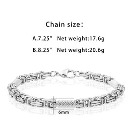 SDA Surgical Steel Byzantine Link Chain Bracelet, 316L Stainless Steel, Waterproof, 8.25 inchs, 316l Surgical Steel, no gemstone