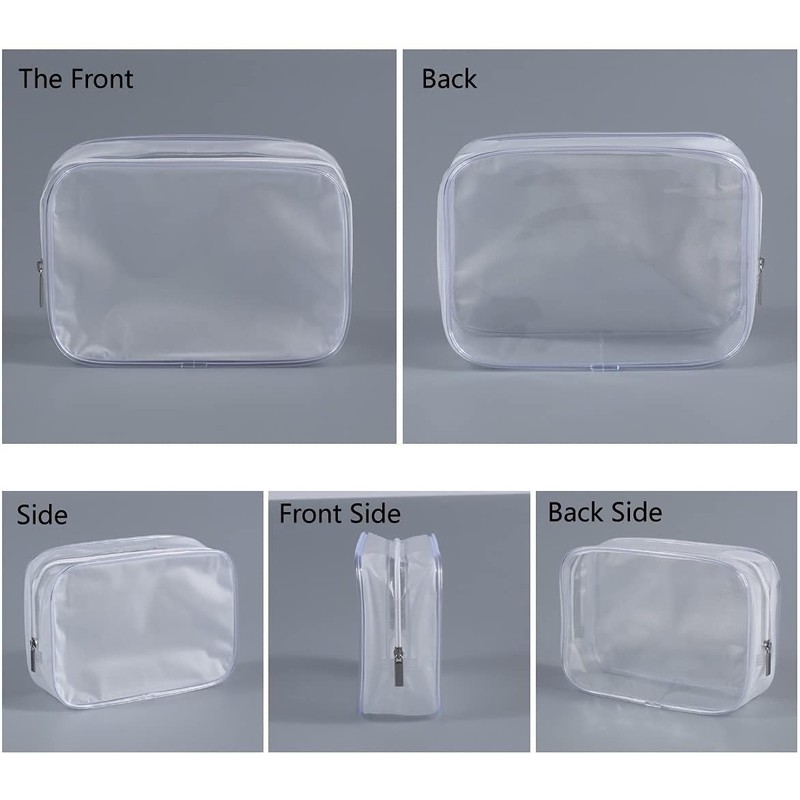 3 Pack Clear Plastic Zippered Toiletry Carry Pouch TSA Approved