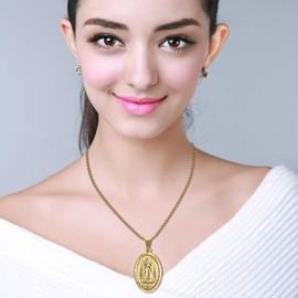 Lee Island Fashion Golden Cross Necklace For Men Women-CZ Fully Crucifix Cross Catholic Jesus Virgin Mary Christ Pendant Stainless Steel Necklace, 20,24 Inch Chain Jewelry Gift