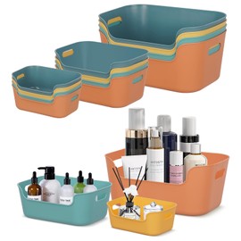 12 Pcs Multiple Colors Plastic Storage Bins, Small Plastic Baskets, Plastic Organization Bins, Classroom Storage Baskets, Cupboard Box for Kitchen Bathroom Organizer, Open Storage Bins with Handles