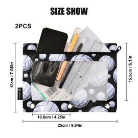 Fisyme 3d Volleyball Ball Pencil Pouch for 3 Ring Binder Pencil Case Pencil Bag Zipper Pouch with Clear Window for Office 2 Pack