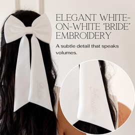 Bridal Hair Bow, Bride to Be Accessories, Bachelorette Gifts for Bride, Wedding Hair Clip, Engagement Gifts for Women, Bridal Shower Gift, White Bow Clip, Classy Bachelorette Decorations