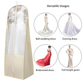 ANZORG 70" Bridal Wedding Dress Bag for Long Gowns Travel Garment Bag for Prom Evening Dress Petticoat With 15.7" Gusset (BEIGE)