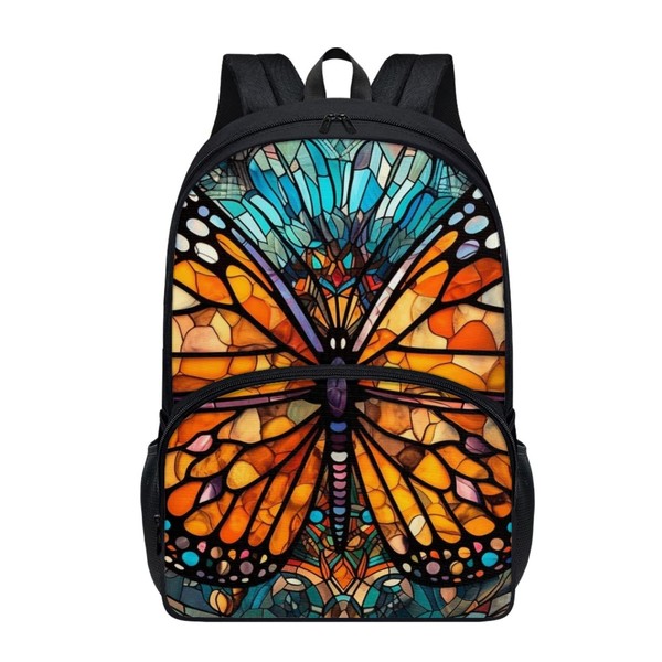 Rivatimrio Stained Glass Butterflies Backpacks Outdoor Travel Lightweight Cute Monarch