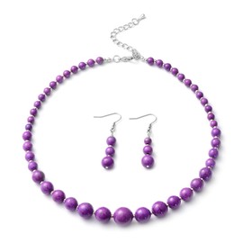 Shop LC Purple Howlite Beads Jewelry Set for Women Earrings Beaded Necklace Gifts for Her Size 18" Birthday Gifts