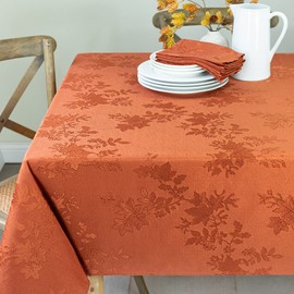 Benson Mills Tablecloth, Countryside Leaves Damask Fabric Tablecloth, Fall, Harvest & Thanksgiving Table Cloth (Rust/Burnt Orange, 52" x 52" Square)
