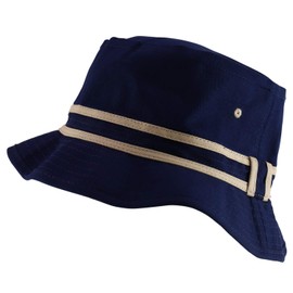 Armycrew Cotton Twill Fisherman Roll Up Bucket Hat with Stripe Band - Navy Khaki - 2XL