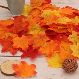 300 Pcs Fake Fall Leaves 6 Colors Artificial Autumn Maple Decor for Thanksgiving Decorations，Wedding Party,Festival Events
