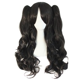 MapofBeauty 28"/70cm Lolita Long Curly Clip on Ponytails Cosplay Wig (Jet Black)