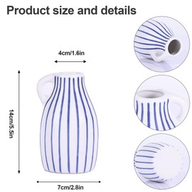 Blue and White Pampas Grass Vase,Ceramic Vase with Handle,Modern Blue Shelf Decor,Minimalist Chinoiserie Vase,Cute Small White Vase-Table Centerpieces for Dining Room,Entrance Decoration (Blue)