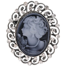 Cameo Brooch Vintage Rhinestone Brooches Pin - Crystal Lapel Pins for Scarf Sweater Accessories Silver Clothes Accessories for Everyday Wear or Special Occasions UC2709