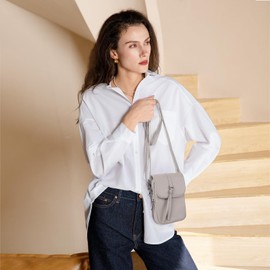 befen Genuine Leather Small Crossbody Bags for Women, Women's Shoulder Purse Handbags Cell Phone Shoulder Bag with RFID Blocking Wallet Beige Grey