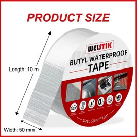 WELSTIK Aluminum Foil Butyl Tape, Waterproof Silver Aluminum Tape for Roof and Leak Repair, for RV Repair, Window, Glass, Silicone, & EDPM Patching, and Pipe Sealing, 2 inch x 33 feet