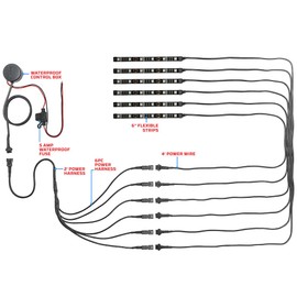 LEDGlow 6pc Advanced Blue LED Motorcycle Accent Neon Underglow Lighting Kit - 4 Patterns - 4 Brightness Levels - 6" Flexible Light Strips - Includes Waterproof Control Box & 2 Wireless Remotes