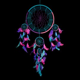 Caught Dreams Dream Catcher Traditional Indian Inspired Wall Art | Delicate Design | Vibrant Colors | Large Size 10.5 inch x 27 inches | Wall Hanging Home décor | Handmade | Aqua Blue, Pink and Purple