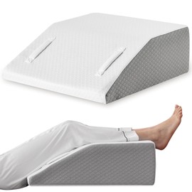 Ruqmuis Leg Elevation Pillows for Sleeping, Memory Foam Wedge Pillow for Legs, Knee Wedge Pillow for After Surgery, Swelling, Back Pain and Circulation, Non-Slip Base, Removable Cover (6 Inch, White)