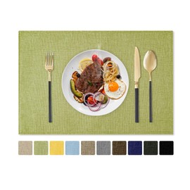 Romanstile Cloth Placemats Set of 6-12 x 18 Inch, Heat Resistant Double Layered Thickened Burlap Place Mats, Washable Faux Linen Farmhouse Table Mats for Kitchen/Dining/Party/Outdoor, Green