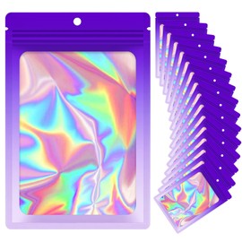 100 Pieces Resealable Mylar Bags, Smell Proof Bags with Clear Window for Food Storage Party Favor Packaging Small Business(Gradient Purple, 6.3×7.8 Inch)