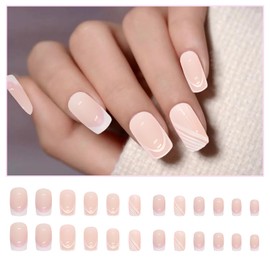 24PCS Rectangular Fake Nails, White French False Nails, Elegant Touch Nail Set with Jelly Glue and Rubbing Strips, Acrylic Nail Set, Female Nail Art Accessories, Bow Tie and Pearl Shaped Nails