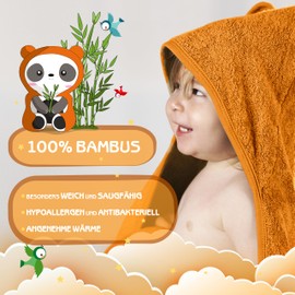 FUCHSUNDPANDA Fuchs&Panda Hooded Towel Baby Extra Thick, Warm & Soft 75 x 75 cm Baby Towel with Hood (100% Bamboo) Baby Towel Hood with Great Gift Packaging (Clay Brown)