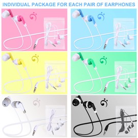 Konohan 60 Pack Earbuds Bulk Kids Headphones Earphones 6 Colors Ear Buds Bulk with Wire Individually Bagged for Students for Classroom School (Bright,Vintage)