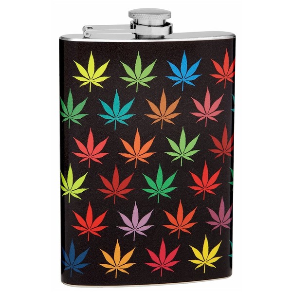 Colorful 8oz Pot (Weed) Leaf Hip Flask