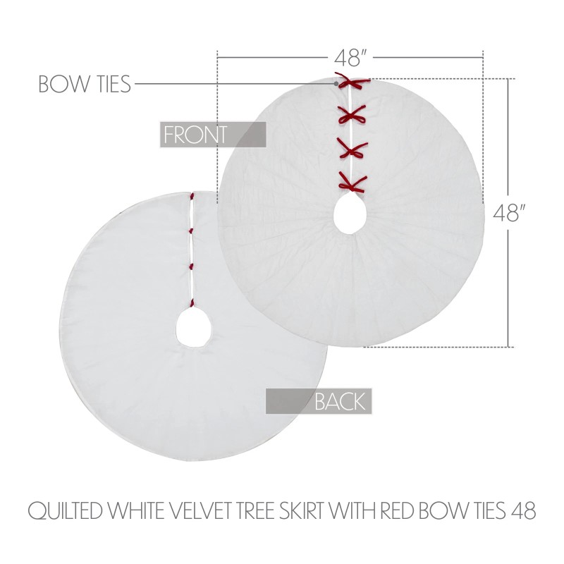 VHC Brands Quilted White Velvet Tree Skirt with Red Bow