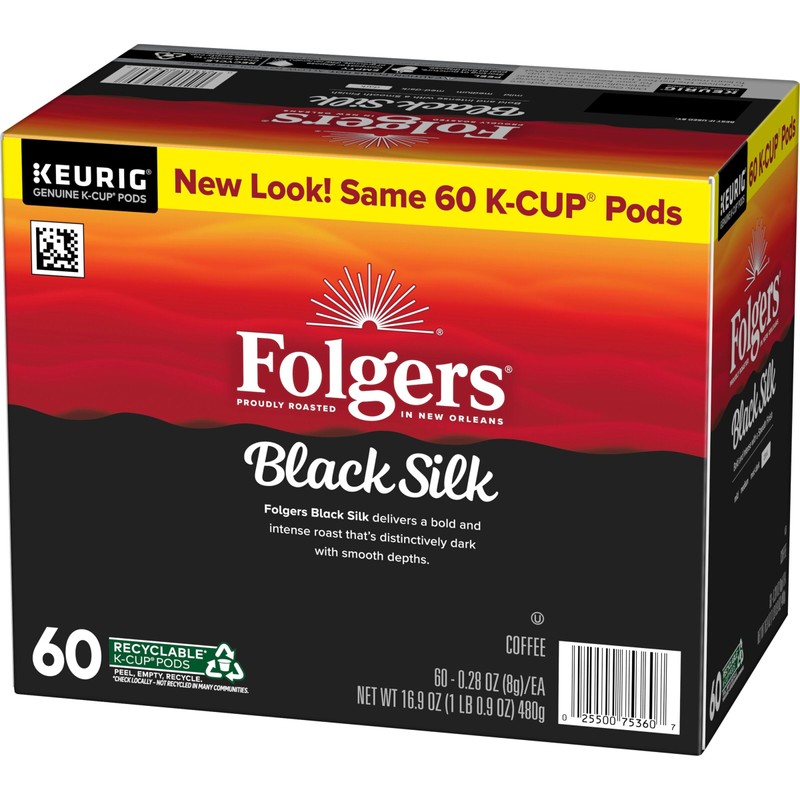 Folgers Black Silk Coffee, Dark Roast, Keurig K-Cup Pods, 10