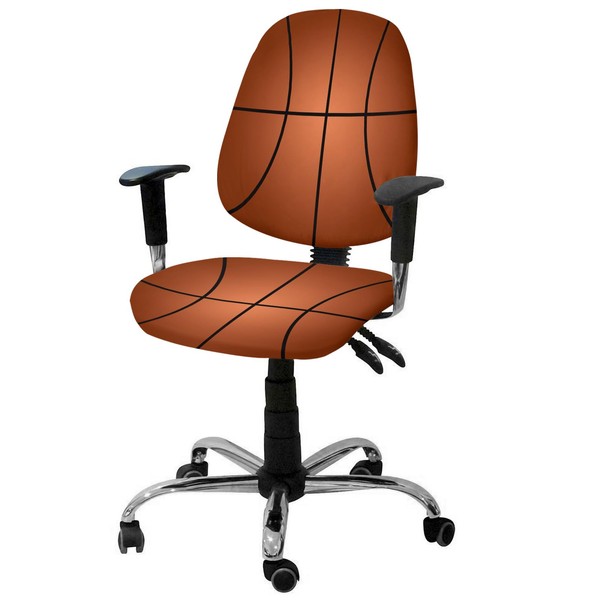YOKOU Computer Office Chair Cover,Basketball Texture Brown Washable Removable Rotating
