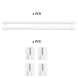 BANJILI 6Pcs Net Curtain Rods Extendable Curtain Rod with 12Pcs Plastic Sticky End Window Hook for Home Bathroom、Windows (30.5-50.5CM/12.20-19.69Inch(2PCS))