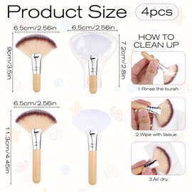 BOHUIZ 4 Pcs Facial Fan Brush for Women Girls, Facial Brushes Esthetician Fan Brushes Face Soft Bristle Highlighting Blush Fluffy Fan Brushes with Long & Short Handle Applicator for Loose Powder Blush