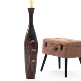 Leewadee Tall Big Floor Standing Vase for Home Decor 36 inches, Mango Wood, Brown