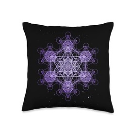 Purple Fractal Metatron’s Cube Sacred Geometry Spiritual Throw Pillow