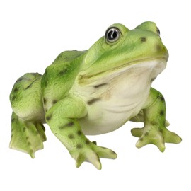 Figuren Shop GmbH Green Frog Garden Figurine - Lifelike HotAnt Frog Figurine, 21.5 cm Length, Weatherproof & Hand Painted for Pond & Garden
