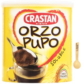 Crastan 1870 Instant Barley Coffee 4.2 oz. (120g) Roasted Ground Barley with Coffee - Orzo - Mugicha, Boricha, Damaicha, Cevada - Orzo Solubile from Italy - Naturally Caffeine-free -Barley Tea Beverage - Grain Coffee Substitute - Bundle with Spoon by Flo