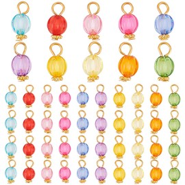 HOBBIESAY 100 Pcs 7.5mm Acrylic Bead Dangle Charms Random Mixed Colors Pendant Drop Beads Charms with Golden Bead Cap for DIY Necklace Bracelet Earring Jewelry Making Findings,Hole:2.6mm
