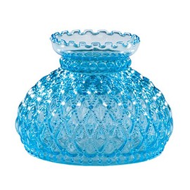 B&P Lamp Light Blue Glass Lamp Shade with Diamond Quilted Pattern Student Glass Shade with Crimped Top, 7 Inch Fitter, for Vintage and Antique Style Globes