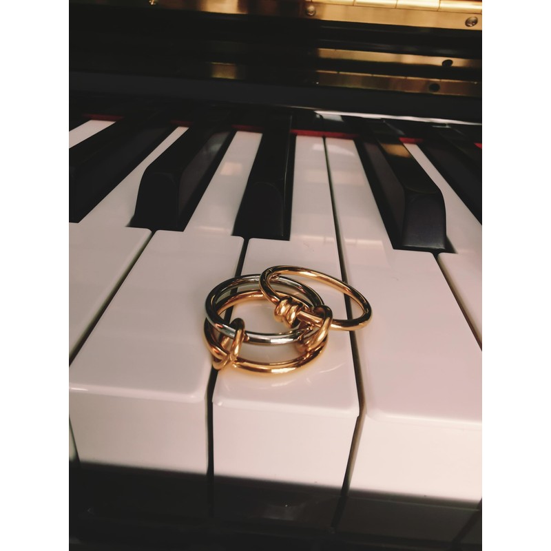 MQV Stackable Two Tone Link Connected Rings Interlocking Ring Chunky