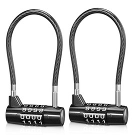 LOFICOPER Long Shackle Combination Lock, 4 Digit Combination Cable Lock, Resettable Outdoor Waterproof Padlock with 6.8 Inch Steel Cable, for Gym Locker, Gate, School, Fence, 2 Pack