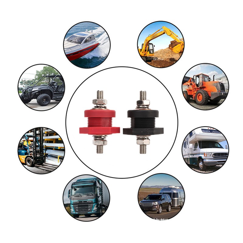 1Pair Thru Panel Battery Terminal Connectors 3/8 In Black Red